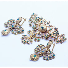 Antique Georgian Earrings Brooch Set Gold Emeralds Detachable Iberian (6997)