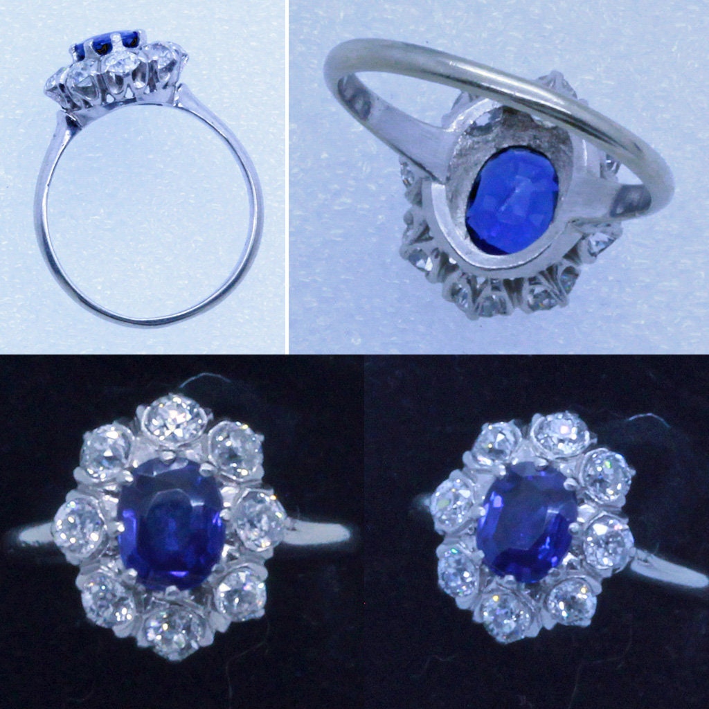 Vintage Ring Natural No Heat Sapphire Diamonds 14k Gold AGL certificate (6998)