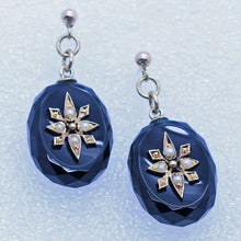 Antique Victorian Earrings Brooch Mourning Set Jewelry Gold Onyx Pearls (6974)