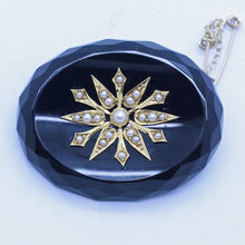 Antique Victorian Earrings Brooch Mourning Set Jewelry Gold Onyx Pearls (6974)