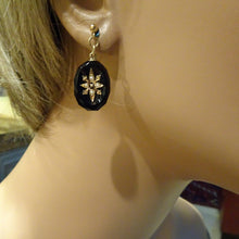 Antique Victorian Earrings Brooch Mourning Set Jewelry Gold Onyx Pearls (6974)