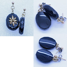 Antique Victorian Earrings Brooch Mourning Set Jewelry Gold Onyx Pearls (6974)