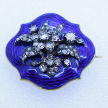 Antique Georgian Victorian Brooch Pendant 18k Gold Diamonds Blue Enamel (6987)