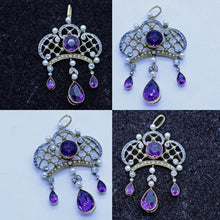 Antique Edwardian Pendant 18k Gold Diamonds Pearls Amethysts English C1900 (6988)