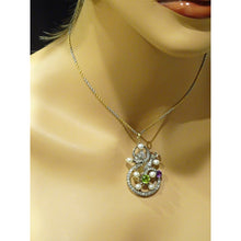 Antique Suffragette Pendant Necklace Gold Plat Diamonds Pearls Peridot (6989)