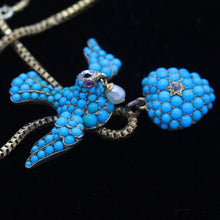 Antique Victorian Necklace Gold Turquoise Diamond Pearl Bird Heart Locket (6990)