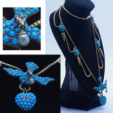 Antique Victorian Necklace Gold Turquoise Diamond Pearl Bird Heart Locket (6990)