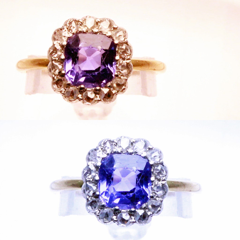 Antique Victorian Ring Gold natural color change Sapphire Diamonds AGL cert(6995)