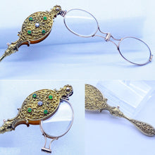 Antique Art Nouveau Lorgnette 14k Gold Demantoid Garnets Diamonds c1900 (6984)