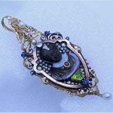 Antique Victorian Brooch Pendant Blackamoor Cameo Diamonds Sapphire Gold (6992)