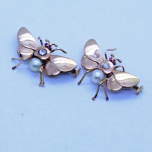 Vintage Retro Pair Butterfly Brooches Gold Diamonds Rubies Pearls Unisex (6999)