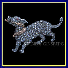 Antique French Dog Brooch Diamonds 18K Gold Silver Ruby Dog at Play (6996)