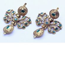 Antique Georgian Earrings Brooch Set Gold Emeralds Detachable Iberian (6997)