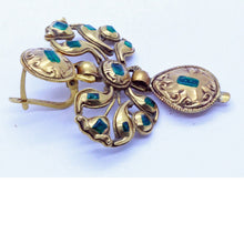 Antique Georgian Earrings Brooch Set Gold Emeralds Detachable Iberian (6997)
