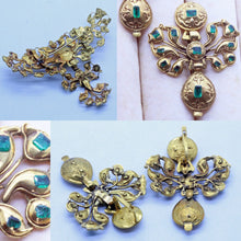 Antique Georgian Earrings Brooch Set Gold Emeralds Detachable Iberian (6997)