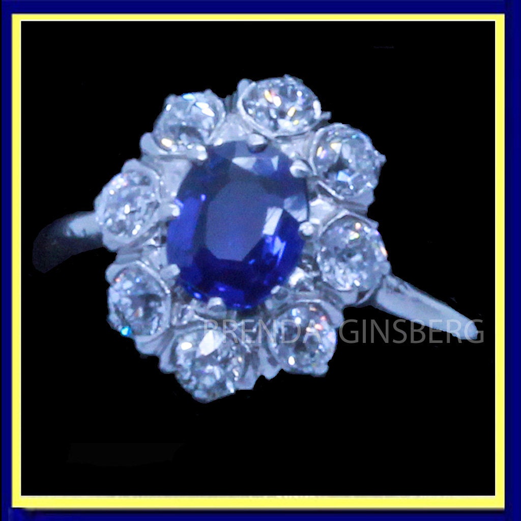 Vintage Ring Natural No Heat Sapphire Diamonds 14k Gold AGL certificate (6998)