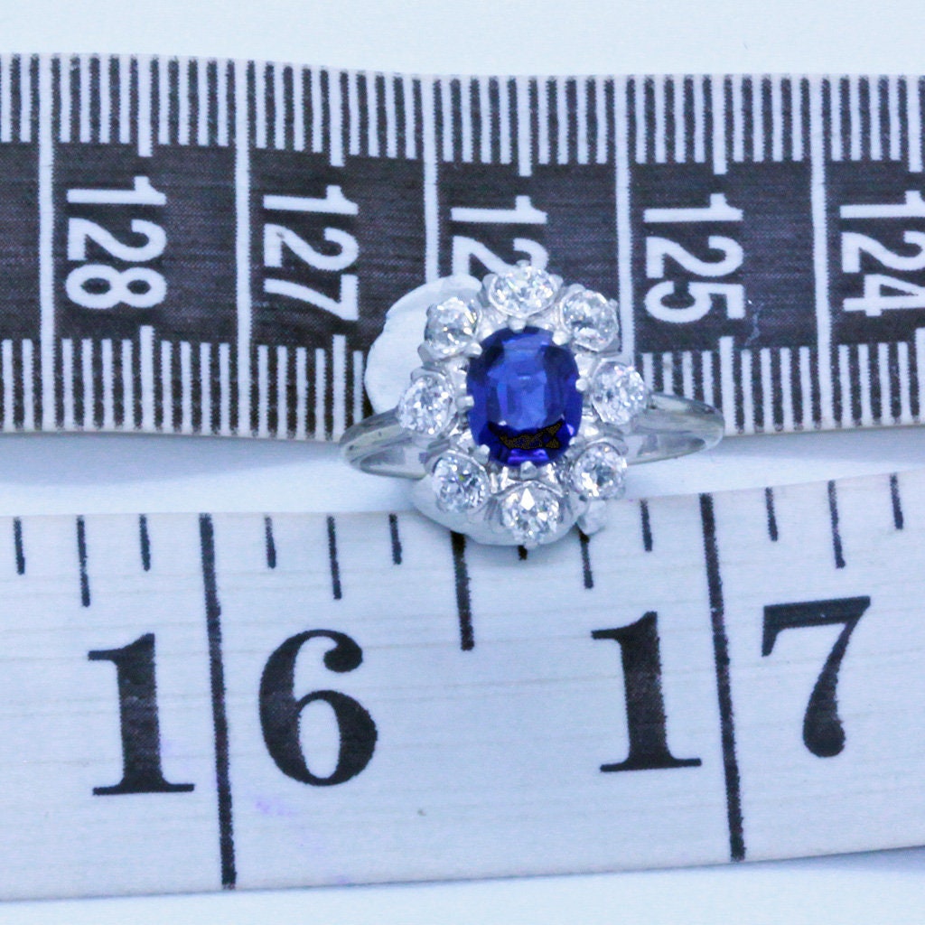 Vintage Ring Natural No Heat Sapphire Diamonds 14k Gold AGL certificate (6998)