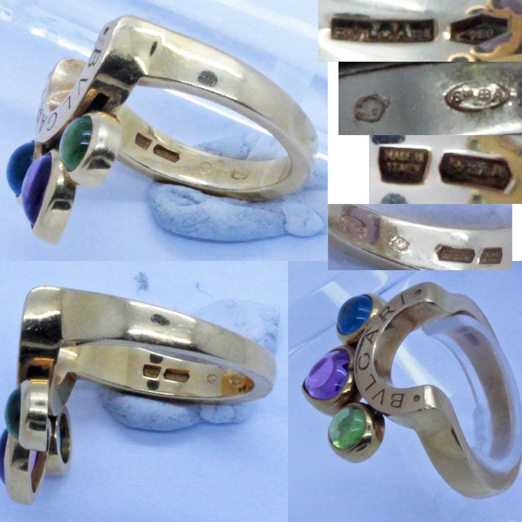 Vintage Bulgari BVLGARI Ring Allegra 18k Gold Aquamarine Amethyst Peridot (7010)