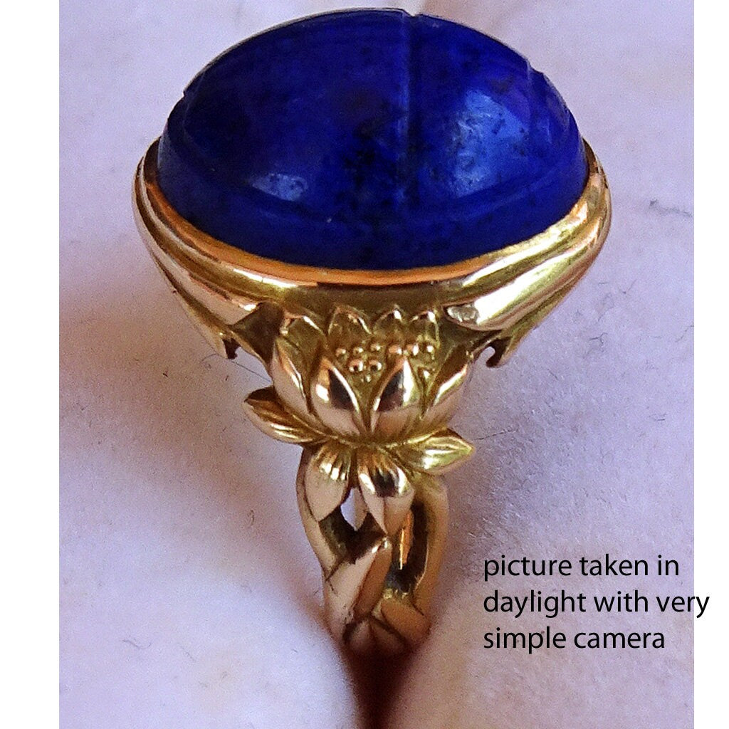 Egyptian Revival Ring Scarab Nouveau Gold Lapis Lazuli George Street Unisex(6615)