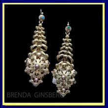 Antique French Earrings 18k Gold Turquoise very long Milanos Day Night (6951)