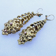 Antique French Earrings 18k Gold Turquoise very long Milanos Day Night (6951)