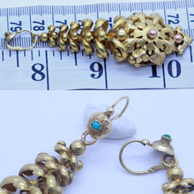 Antique French Earrings 18k Gold Turquoise very long Milanos Day Night (6951)