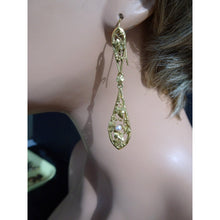 Antique Art Nouveau Earrings 18k Gold Pearl very Long French Ear Pendants (7014)