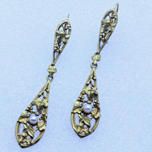 Antique Art Nouveau Earrings 18k Gold Pearl very Long French Ear Pendants (7014)