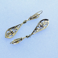 Antique Art Nouveau Earrings 18k Gold Pearl very Long French Ear Pendants (7014)