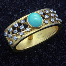 Antique Nouveau Scarf Ring Gold Platinum Turquoise Diamonds French Unisex (7015)
