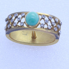 Antique Nouveau Scarf Ring Gold Platinum Turquoise Diamonds French Unisex (7015)