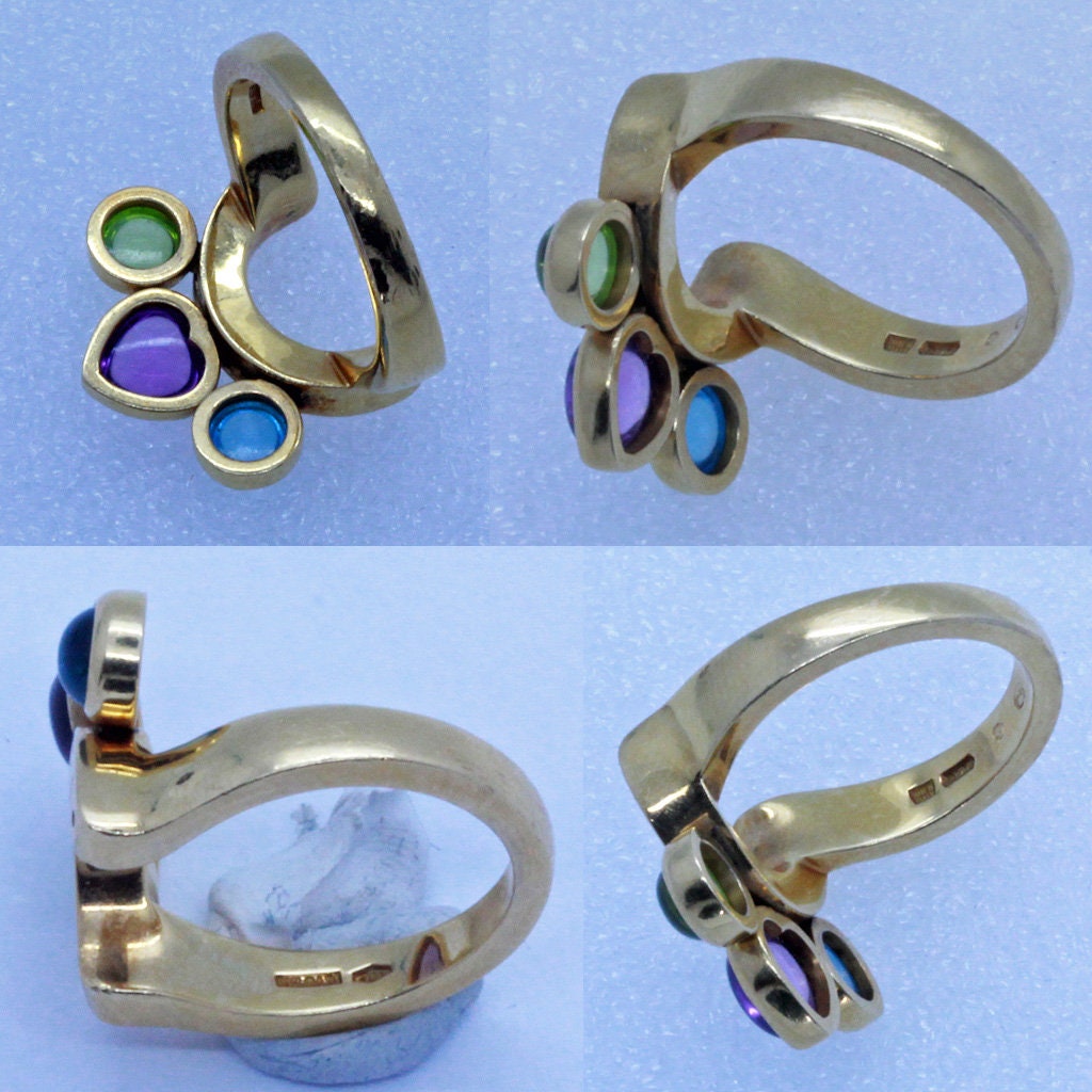 Vintage Bulgari BVLGARI Ring Allegra 18k Gold Aquamarine Amethyst Peridot (7010)