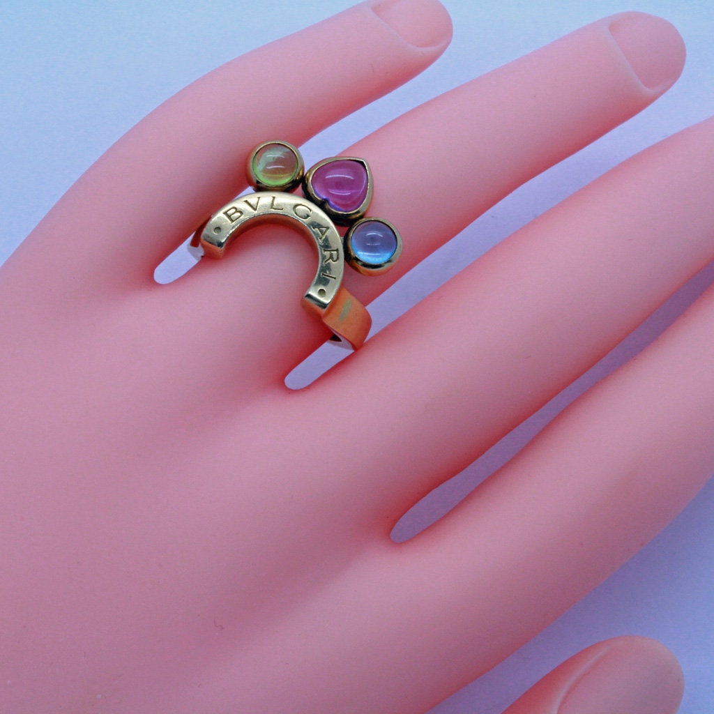 Vintage Bulgari BVLGARI Ring Allegra 18k Gold Aquamarine Amethyst Peridot (7010)