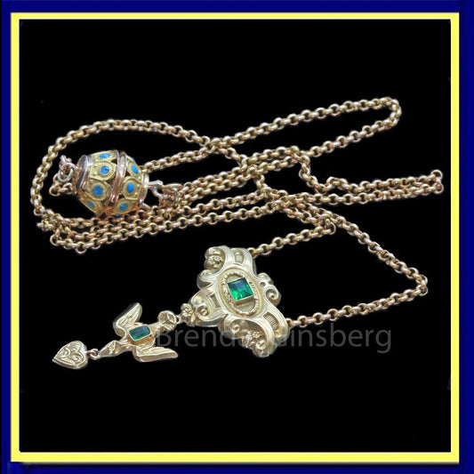 Antique Georgian French Necklace w St Esprit Pendant 18k Gold Enamel Paste(7024)