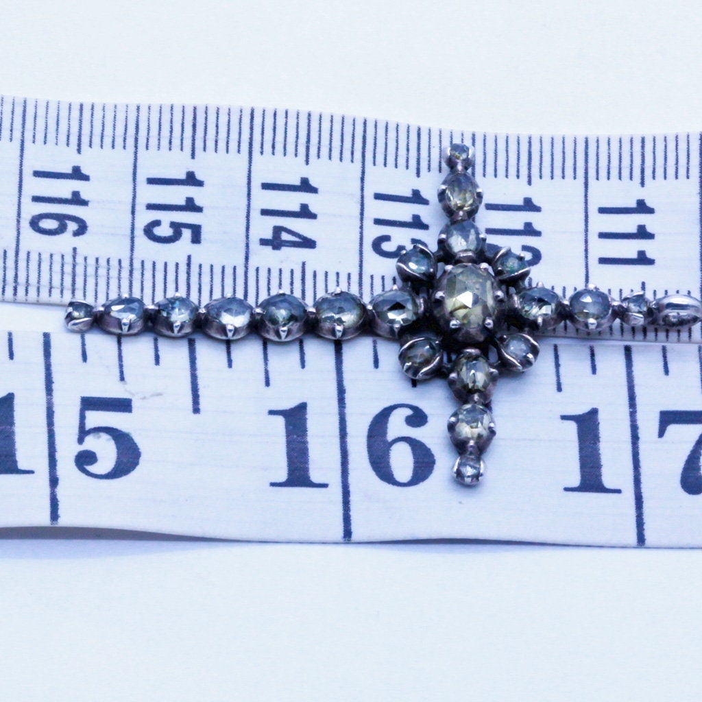 Antique Georgian Cross Pendant Silver Natural Zircons French 18C Unisex (7031)