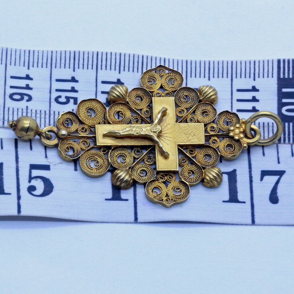 Antique Georgian 18k Filigre Gold Cross Crucifix Pendant French Unisex (7032)