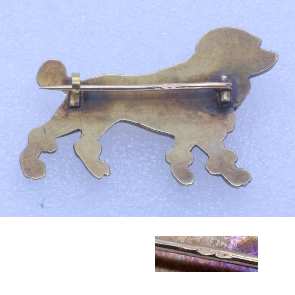 Antique Victorian Brooch 18k Gold Diamonds Ruby Unisex French Poodle Dog (7038)