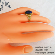 Victorian Nouveau scarab ring Egyptian Revival Gold Lapis Lazuli Signed (6615)