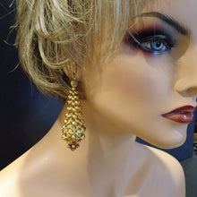 Antique French Earrings 18k Gold Turquoise very long Milanos Day Night (6951)