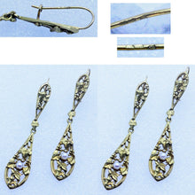 Antique Art Nouveau Earrings 18k Gold Pearl very Long French Ear Pendants (7014)