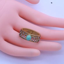 Antique Nouveau Scarf Ring Gold Platinum Turquoise Diamonds French Unisex (7015)