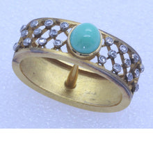 Antique Nouveau Scarf Ring Gold Platinum Turquoise Diamonds French Unisex (7015)