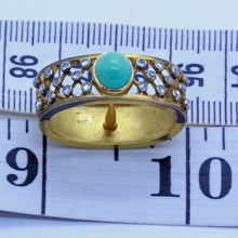 Antique Nouveau Scarf Ring Gold Platinum Turquoise Diamonds French Unisex (7015)