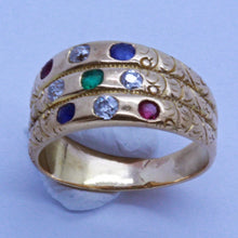 Antique Victorian Harem Ring 14k Gold Diamonds Rubies Sapphires Gems Unisex(7016)