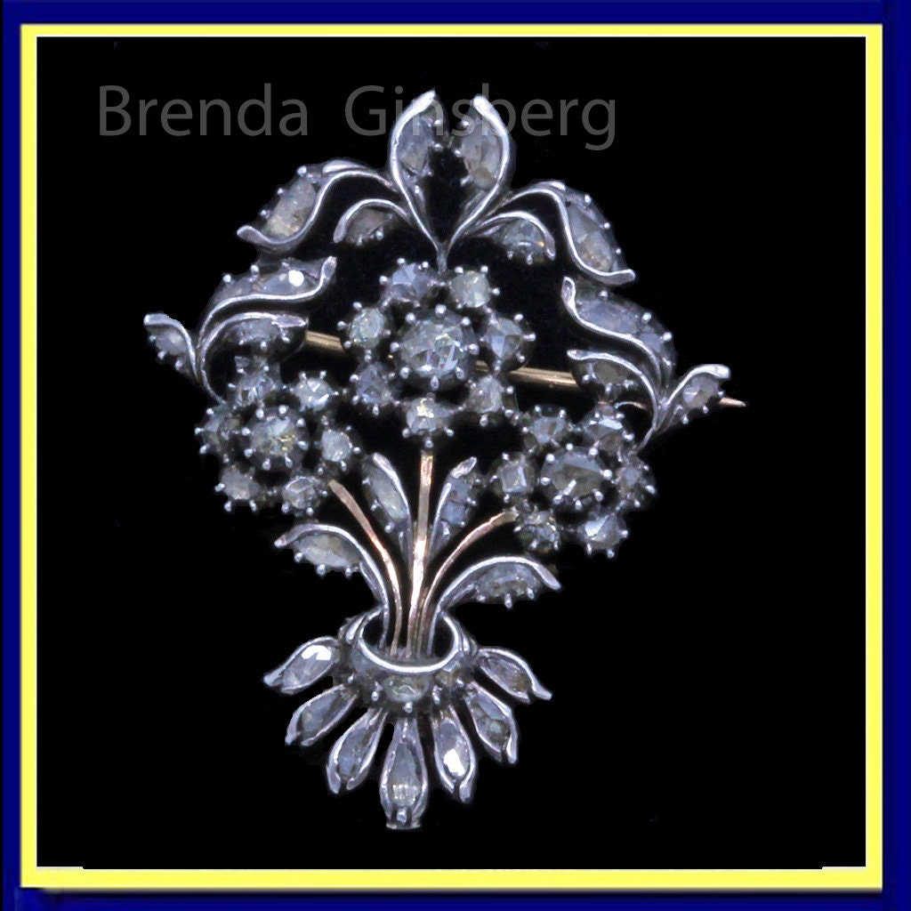 Antique Georgian French Giardinetti Brooch Silver Gold Diamonds Unisex (7022)