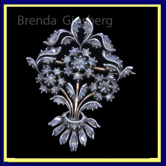 Antique Georgian French Giardinetti Brooch Silver Gold Diamonds Unisex (7022)