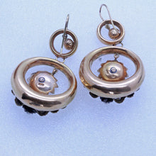 Antique Creole Earrings Large Hoops Gold Pearls Sapphires 19th Century (7045)