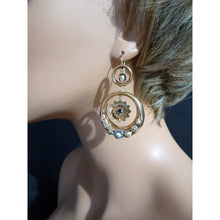 Antique Creole Earrings Large Hoops Gold Pearls Sapphires 19th Century (7045)