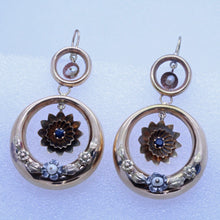 Antique Creole Earrings Large Hoops Gold Pearls Sapphires 19th Century (7045)