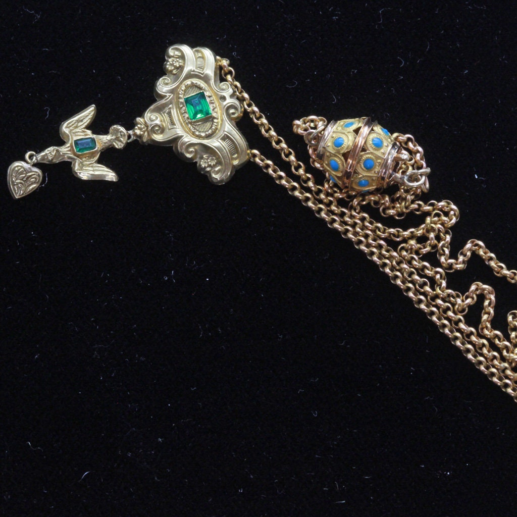 Antique Georgian French Necklace w St Esprit Pendant 18k Gold Enamel Paste(7024)